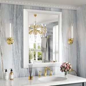Amorho Bathroom Mirror, 24 X32 Inch White Thick Metal Framed Wall Mirrors for Over Sink, Bedroom, Living Room, Entryway, Rectangle Wall-Mounted Mirrors(Horizontal/Vertical).
