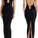 Women Sexy Backless Dress V Neck Sleeveless Open Back Split Maxi Dress Party Cocktail Bodycon Long Dress (Small, Black)