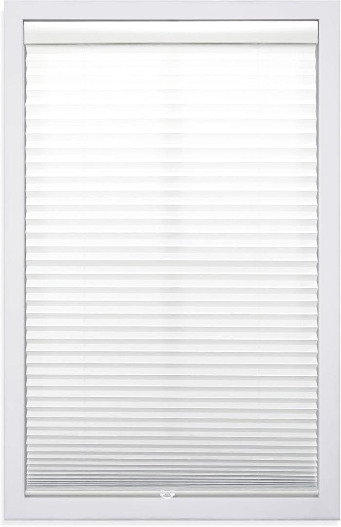 DEZ FURNISHINGS Cordless 1" Light Filtering Pleated Shade, Fabric, 36"W x 64"H, White