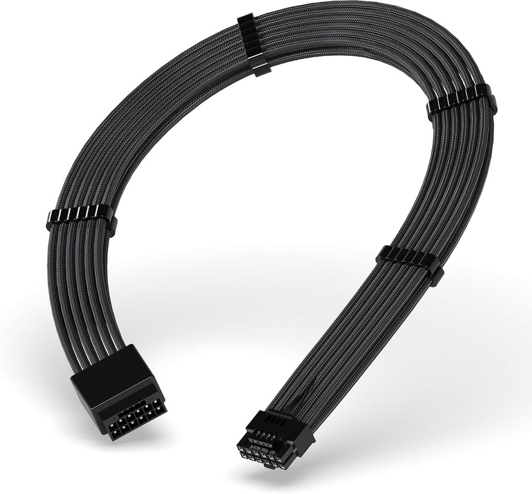 EZDIY-FAB 16pin (12+4) 12VHPWR PCIe 5.0 GPU Power Sleeved Cable Extension, Male to Female, Compatible with RTX 5080, 5070, 4090, 4080, 4070,16AWG with Cable Combs-Black