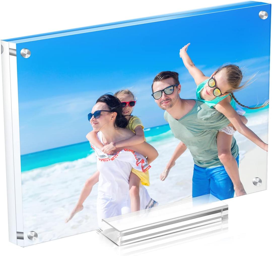 1 Pack Acrylic Picture Frame 1114 Clear Double Sided Magnetic Photo Frame - Frameless Baby Friend Family Picture Desktop Display with Support Stand and Gift Boxes