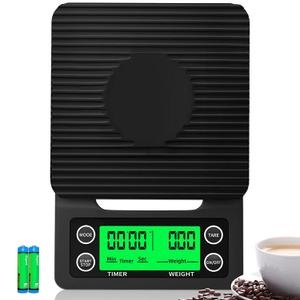 Coffee Scale with Timer - 0.1g Accurate, 3kg Drip Espresso Scale for Pour Over Coffee, Portable Digital Kitchen Food Scale with, LCD Displa, Non-Slip Mat (Including Batteries) - Black