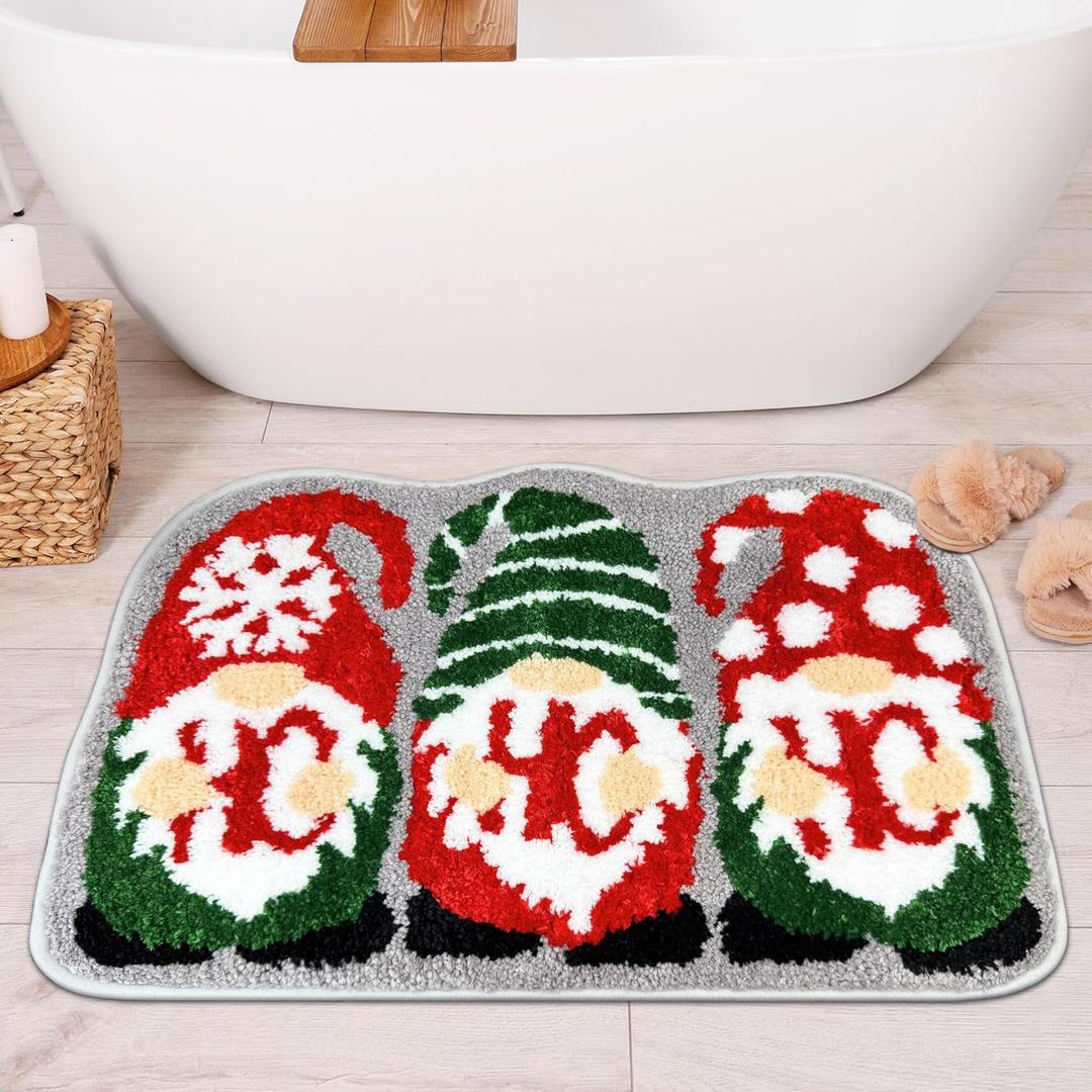Hexagram Christmas Bathroom Rugs, Christmas Bathroom Decor, Gnome Xmas Bath Rug, Soft Non Slip Washable Bath Rug