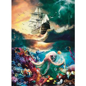 Premium 1000 Piece Jigsaw Puzzle for Adults -27x20 Unique Marine Artwork Pirate shipoctopus Puzzle - Unique Brain Teaser, Difficult and Challenge Large Puzzle Game Toys Gift