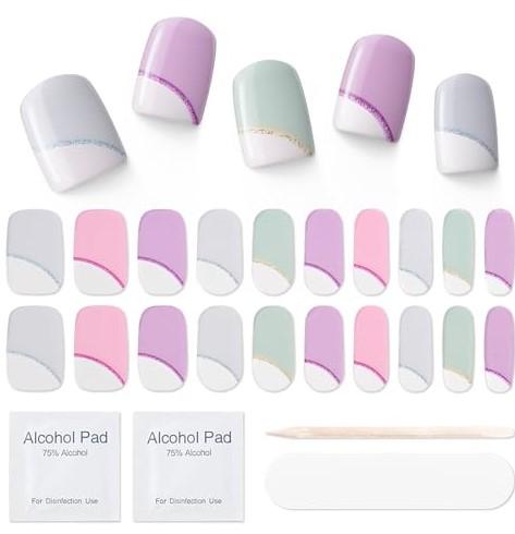 MOOYIYAN Semi Cured Gel Nail Strips|Works with Any UV/ LED Lamps|20 Pcs Gel Nail Stickers|Long-Lasting Two Weeks and Easy to Apply & Remove|Arc Transparent, Pack of 10
