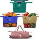 Shopping Cart Bags for Groceries, 4-Pack Collapsible Reusable Grocery Cart Bags with Sturdy Carry Handles + 1 Insulated Bag, Foldable Cart Organizer for Supermarket & Farmers Market