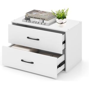 2 Drawer Lateral File Cabinet, Stackable Home Office Drawers, Under Desk Printer Stand, Low Storage Organizer, Horizontal Wooden Filing Cabinet for Study Living Room, No Wheels (1, White)