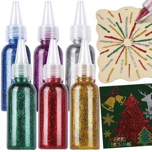LEOBRO Glitter Glue for Crafts, 360ml Red, Silver, Gold, Green, Blue and Purple Glitter Glue Gel, for Painting, Writing, Christmas Decorations, Stocking Decoration, Stationery (6 Colors, 60ml/Color)