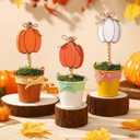 3 Pcs Fall Thanksgiving Pumpkin Mini Potted Wooden Sign Set Pumpkin Plant Pot Tabletop Centerpiece Tiered Tray Decor for Home Gifts Bathroom Shelf Harvest Office Desk Plant Decor