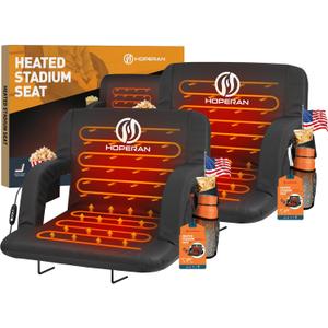 HOPERAN Heated Stadium Seats for Bleachers with Back Support Wide Cushion, Extra Portable Bleacher Seat Foldable Stadium Chair, USB 3 Levels of Heat, Pockets for Outdoor Indoor Sports 25" Black 2pcs