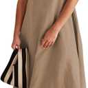OWNGIGI Women's 2025 Summer Linen Maxi Dress Contrast Spaghetti Strap Beach Dress Backless Sleeveless Party Casual Dresses (Medium, Deep Apricot)