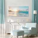 Goldfoilart Ocean Beach Sunset Canvas Wall Art for Bedroom Seascape Paintings Coastal Picture Framed Artwork for Bathroom Living Room Office Wall Decor 20" x 40"