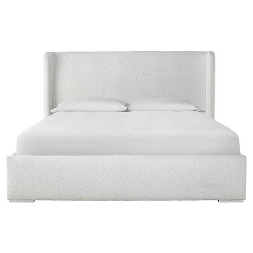 Tristan Modern Classic White Upholstered Cotton Wingback Bed - Queen