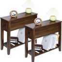 2 Pack Chairside Narrow End Table with Drawer, Solid Recliner Side Table with Storage Shelf, Slim Nightstand Bedside Table for Bedroom