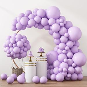RUBFAC 129pcs Pastel Purple Balloon Arch Kit Different Sizes 18 12 10 5 Inches, Light Purple Lavender Balloons Garland for Birthday Baby Shower Gender Reveal Wedding Party Decoration