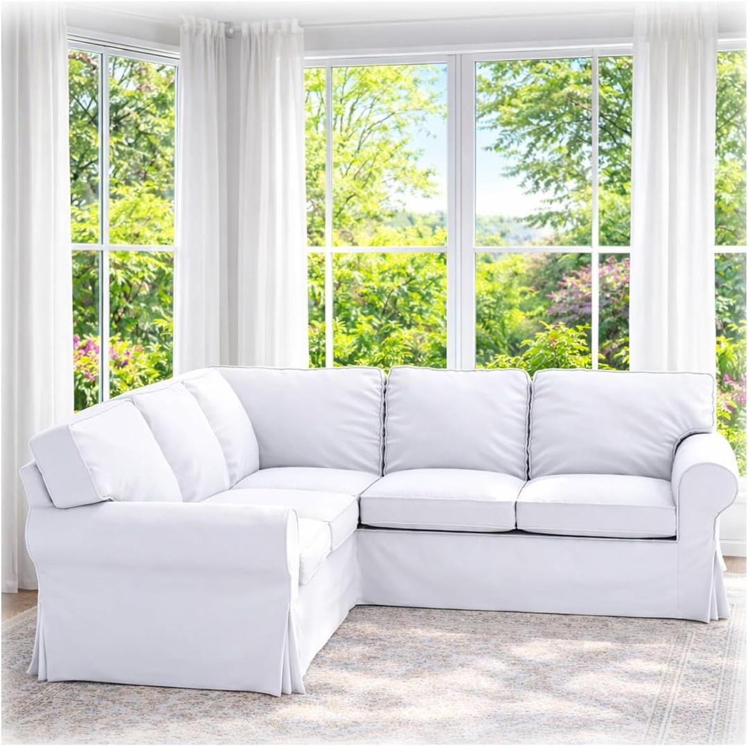 Custom Slipcover Replacement Cover Only, Cotton Ektorp 2 2 Sofa Replacement Cover is Custom Made for IKEA Ektorp Corner Or Sectional Sofa Slipcover, 1 Sofa Cover + 11 Cushion Covers (Pure White)