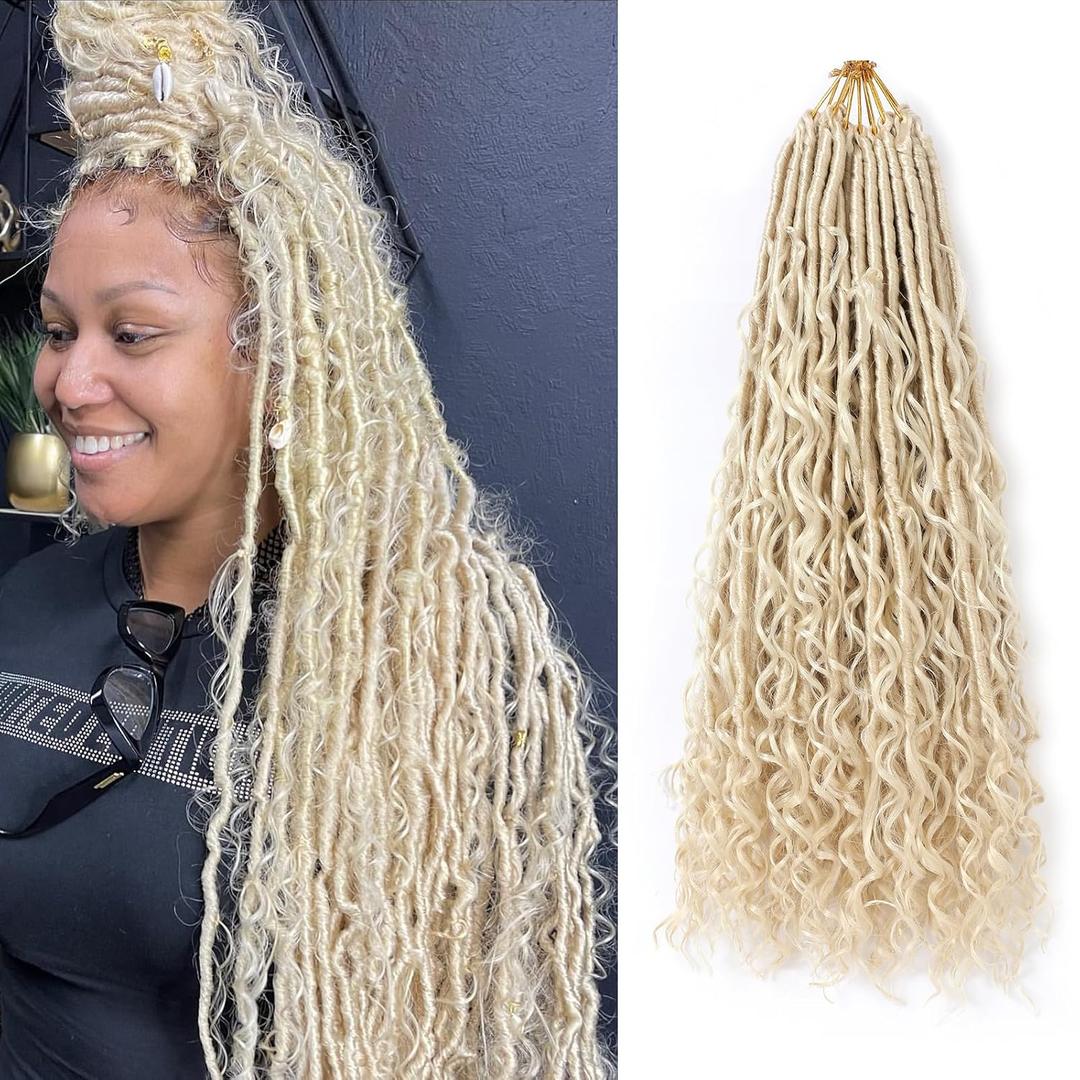 9 Packs Crochet Hair 18Inch Goddess Locs with Curly Ends Long Bohemian River Pre Looped Crochet Hair for Black Women(18inch,613#)