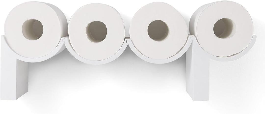 Poop Toilet Paper Holder Stand 3D Printed Storage Shelf, White Funny Bathroom Whimsical Wall Decor, Functional Cute Quirky House Warming Boys Gift (White)