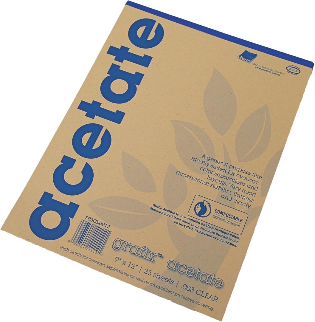 Grafix Acetate Pad, 9 X 12 in, Clear, 25 Sheets/Pad
