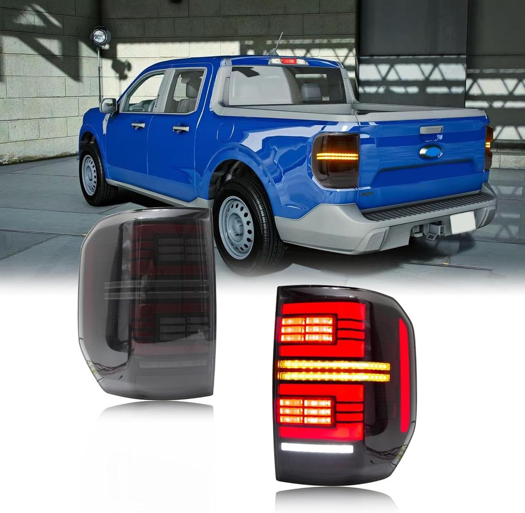 LED Tail Lights Assembly for Ford Maverick 2022-2025 Pickup, Smoked Lens Rear Lamps for Maverick with Animation DRL Sequential Indicator, Plug & Play