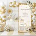 Babenest Welcome Sign Stand, Gold Adjustable Metal Linen Sign Holder with 4 Ground Stakes & 2 Leather Straps, Wedding Banners & Posters for Baby Bridal Valentine Standing Display (Without Signs)
