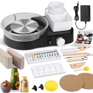 Pottery Wheel for Adults - Complete Pottery Tools Kit for Beginners, 6" Turntable Two-Way Rotation Adjustable Speed, 2.2 lbs. Air Dry Clay, Mini Clay Making Pottery Wheel with Storage Design (Black)