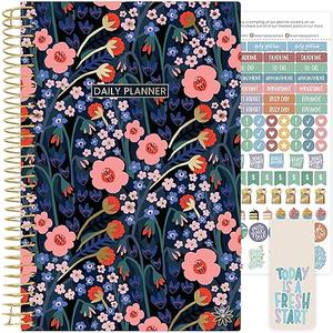 bloom daily planners UNDATED Calendar Year Day Planner - Passion/Goal Organizer - Start Anytime Monthly/Weekly Agenda Book with Tabs (January to December) - 5.5" x 8.25" - Poppy Meadow, Blue
