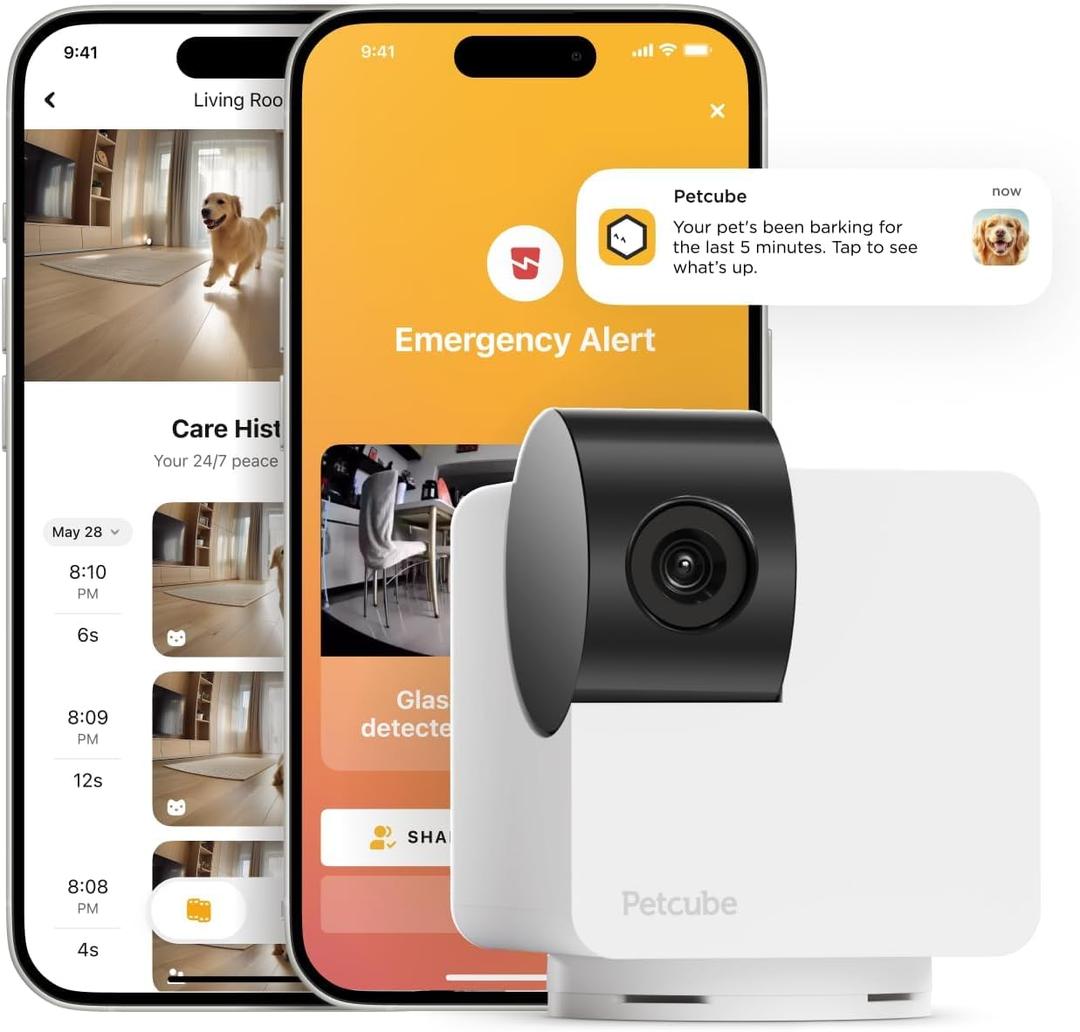 Petcube Cam 360 Camera Interactive WiFi Pet and Home Security Pan-Tilt Camera with Phone App, 1080p HD Video, 360 Rotation, Night Vision, AI Alerts
