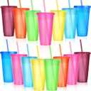 Honeydak 15 Pack Tumbler with Straw and Lid Bulk Cups for Gifts Glitter Plastic Coffee Cups 24-27 oz Reusable Water Bottle Iced Coffee Travel Mug Party Favors for Birthdays Travel (Cute Colors)