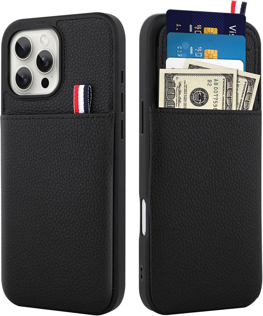 Leather Phone Case Wallet Card Case Compatible with iPhone 16 Pro Max Case, Wallet with 3 Credit Card Pockets Black Phone Case