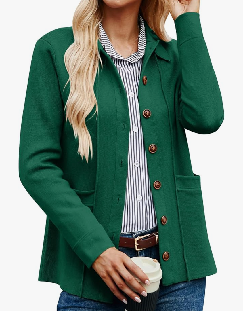 GRACE KARIN Women Casual Cardigan Knit Button Down Jacket Long Sleeve Sweater Blazer with Pockets, Size XXL