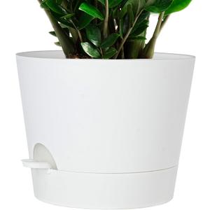 12inch Large Self Watering Plant Pot, Plastic Cylinder Planter with 60Oz Deep Reservoir and Saucer for Indoor Outdoor Plants Flowers Houseplants, White