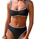 ANRABESS Womens Bikini Sets Two Piece Swimsuit Ribbed Front Ruched Mid Waisted Bathing Suit Color Block 2026 Beach Swimwear Black White M