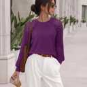 siliteelon Lace Long Sleeve Tops Dress Shirt Womens Crew Neck Loose Dressy Blouse Business Casual Work Summer 2026 Purple (Purple, XL)