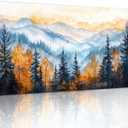 crmotu Landscape Wall Art, Mountain Wall Decor, Oversized Wall Art, Autumn Forest Scenic Watercolor Painting, Modern Pictures Wall Decor Living Room Bedroom Dining Room office Art Prints 30"X60"