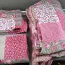 Cmfshape Summer Floral Queen Quilted Bedspread,Romantic Pink Quilt Set Full,Reversible Stitched Bedding Set All Season,Soft Lightweight Coverlet with Pillow Cases (Hot Pink&Rose, Queen90 x90)