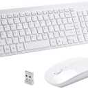 Wireless Keyboard and Mouse Ultra Slim Combo, 2.4GHz Cordless USB Mouse and Keyboard PC Laptop Computer - White