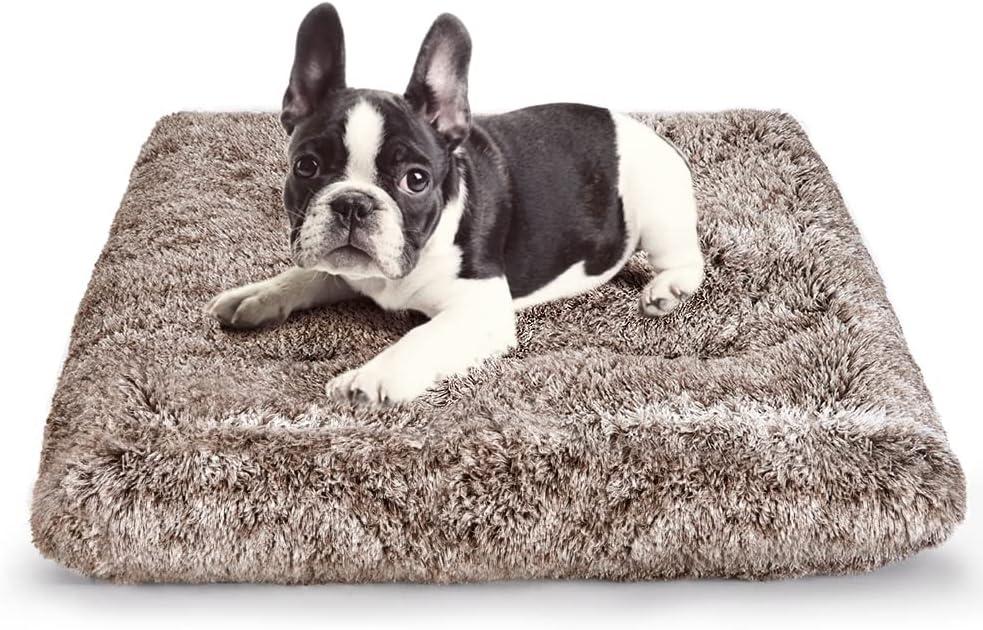 ULIGOTA Dog Bed Crate Pad Plush Soft Dog Crate Bed for Small Medium Large Dogs and Cats Washable Anti-Slip Kennel Crate Mats for Sleeping and Anti AnxietyS (Small 24"x18", Brown)