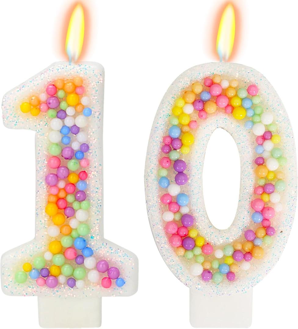 10th Birthday Candle for Cake, Colorful Macaron Numeral Candles for Boys/Girls, Theme Birthday Party Cake Decorations, Cake Topper for Birthday Party Supplies (Number 10)
