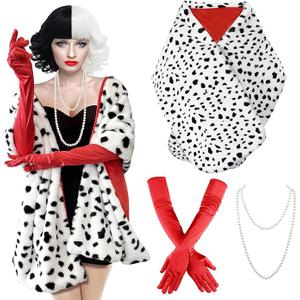 Pextian 3PCS Halloween Costume Women, Dalmatian Shawl, 1920s Red Gloves, Dalmatian Costume Women Coat for Halloween Cosplay Party Pextian 3PCS Halloween Costume Women, Dalmatian Shawl, 1920s Red Gloves, Dalmatian Costume Women Coat for Halloween Cosplay Party