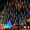 Aluan Outdoor Meteor Shower Rain Lights, 40cm/16inch 10 Tubes 360 LEDs Waterproof Falling Rain Hanging Lights with UL Plug for Christmas Holiday Party Home Garden Decor, Multicolor