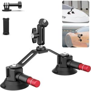NEEWER Dual Suction Cup Car Mount Kit with 360 Ball Head Magic Arm, Quick Release Air Pump Vacuum Camera Mount with Phone Holder & Action Camera Adapter Compatible with GoPro Insta360 DJI OSMO, CA066