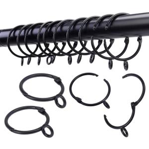 Openable Curtain Rings with Eyelet,24PCS Black Curtain Rings,Drapes Rings 2 in Interior Diameter,Hinge Snap-Joint Design, Fits Curtain Rods Up to 1.8 Inches TXZWJZ
