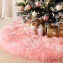 MACTING Faux Fur Christmas Tree Skirt 28 Inch Pink Plush Skirt Fluffy Soft Double Layer Small Tree Mat Base Cover for Merry Christmas Party Holiday Home Indoor Halloween Xmas Tree Decorations