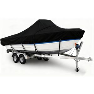 600D Heavy Duty Boat Cover 17-19 FT Universal All Weather Protection with Elastic Hem Black Marine Grade Waterproof Sunproof Storage