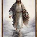 Fantasy Artists Framed Jesus Christ Wall Art Jesus Walking On Water Canvas Wall Decor Christian Painting Prints Biblical Religious Room Decor for Church Prayer Room Christian School Hospital 16" x 24"