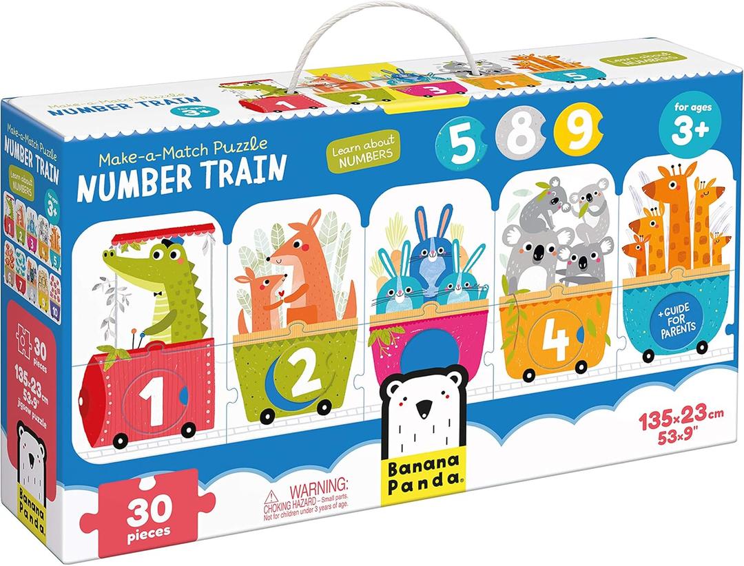 Banana Panda Make-a-Match Number Train Floor Puzzle - Learn Numbers 1-10 and Colors with 30 Large Pieces and a Guide for Parents with Early Learning Activities and Games, for Kids Ages 3-5 Years