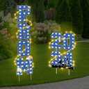 Amyhill 6 Pcs Prom 2025 Yard Signs Party Outdoor Lawn Decorations with Light String Prom Graduation Yard Signs Party Outdoor Grad Decorations Waterproof Lawn Graduation (Blue)