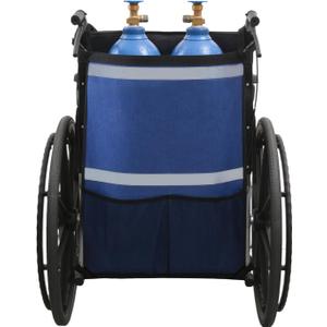2 x Dual Oxygen Tank Holder for Wheelchiars, Oxygen Cylinder Bag with Adjustable Straps and Mesh Storage Pockets Fits D & E Cylinder, Fit for Walker, Rollator, Scooter (Blue)