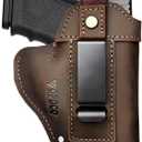 IWB/OWB Universal Leather Gun Holster for Men Women Right/Left Concealed Carry Holster Fits Glock 17/19/23/26/42/43X Taurus G2/G2C/G3C Sig P365 P320 Springfield Hellcat M&P 9mm Shield Most Size Pistol (Brown)